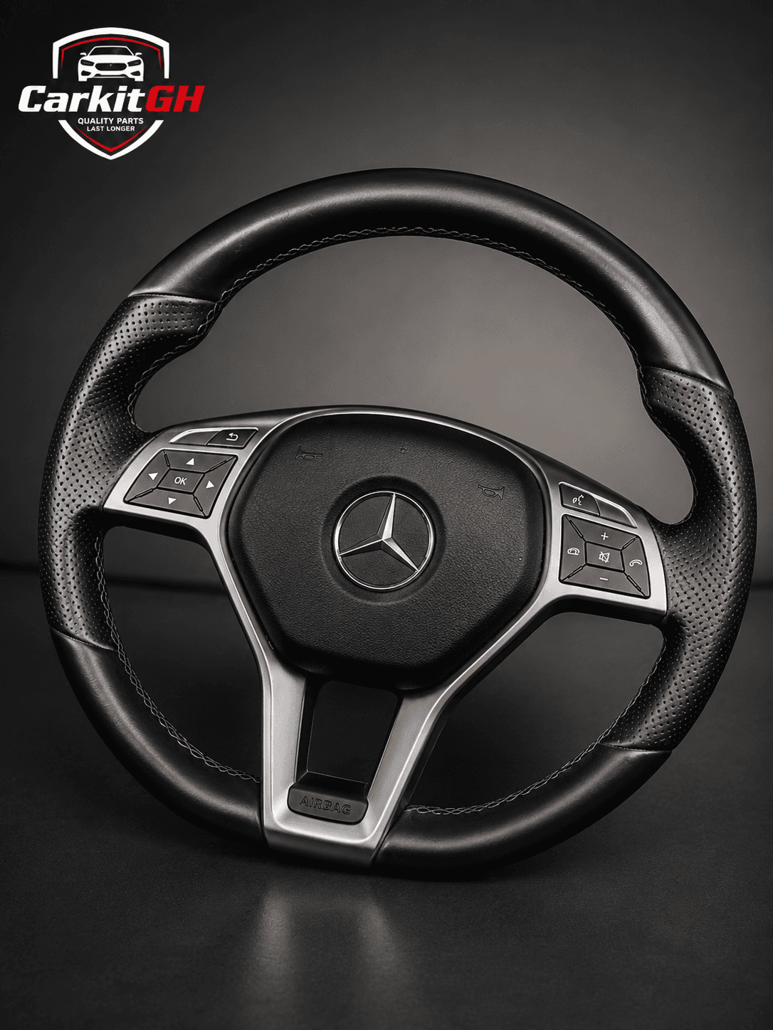 Reference photo for Mercedes-Benz Leather Steering Wheel with Multifunction Buttons | C-Class, E-Class & GLC (2014–2017); CarKit will send photos of the actual available part before purchase